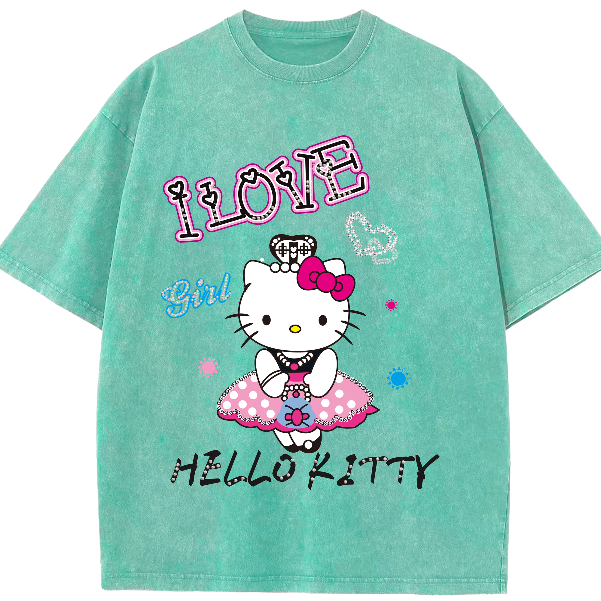 （画像用） Hello Kitty ハローキティ 綿100% ヴィンテージ風 半袖Tシャツ（フロントプリント）